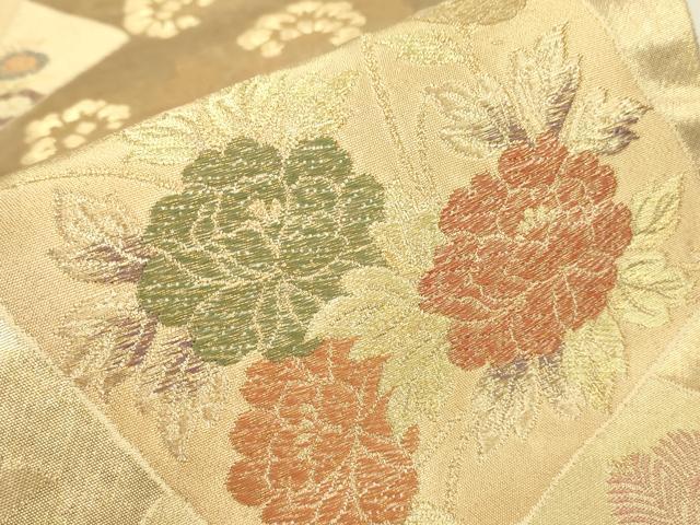 平和屋着物▼六通柄袋帯　色紙重ね鳳凰花文　金糸　引箔　正絹　逸品　DABJ1994az