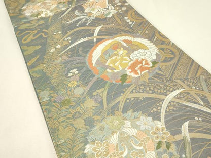 平和屋着物▼両面　六通柄袋帯　鳳凰牡丹文　金糸　正絹　逸品　DABJ1995az