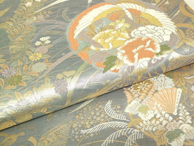 平和屋着物▼両面　六通柄袋帯　鳳凰牡丹文　金糸　正絹　逸品　DABJ1995az