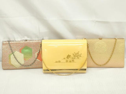 平和屋着物▼和装小物 和装バッグまとめて3点 ハンドバッグ クラッチ 佐賀錦 花蝶文 花丸文 亀甲重ね青海波 金糸 逸品 DABJ2015xg