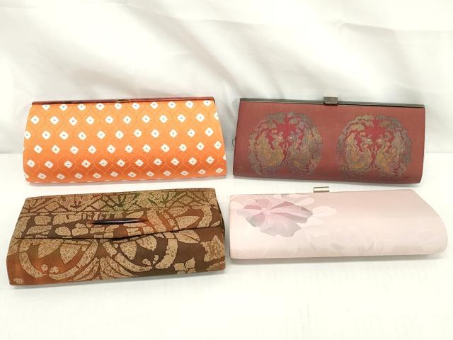 平和屋着物▼和装小物　和装バッグまとめて4点　ハンドバッグ　クラッチ　鳳凰丸文　草花文　幾何学花文　絞り　逸品　DABJ2022xg