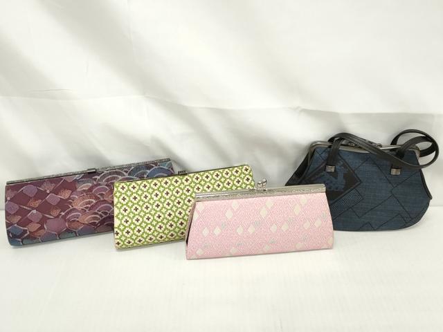 平和屋着物▼和装小物　和装バッグまとめて4点　ハンドバッグ　クラッチ　がま口　本場大島紬　9マルキ　菱花文　青海波　逸品　DABJ2023xg