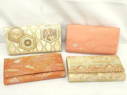 平和屋着物▼和装小物　和装バッグまとめて4点　ハンドバッグ　佐賀錦　亀甲鳳凰花文　雲取り笹竹文　立波文　金銀糸　逸品　DABJ2029xg