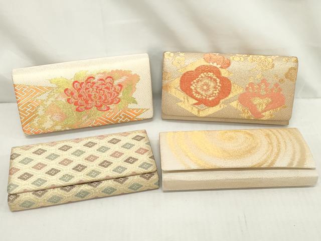 平和屋着物▼和装小物　和装バッグまとめて4点　ハンドバッグ　佐賀錦　蜀江花文　松皮菱花文　渦巻文様　金糸　逸品　DABJ2030xg