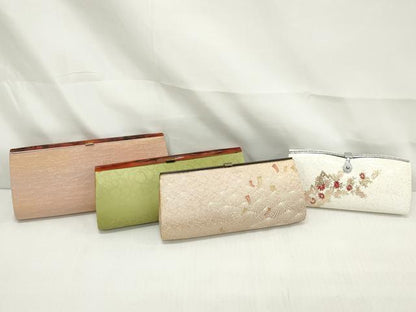 平和屋着物▼和装小物　和装バッグまとめて4点　ハンドバッグ　クラッチ　短冊松葉文　草花文　金銀彩　逸品　DABJ2032xg
