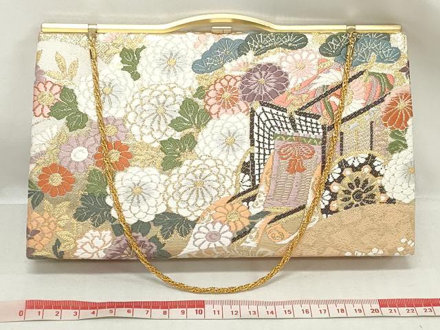 平和屋着物▼和装小物　和装バッグまとめて3点　ハンドバッグ　クラッチ　佐賀錦　御所車花文　箔散らし　金銀糸　逸品　DABJ2037xg