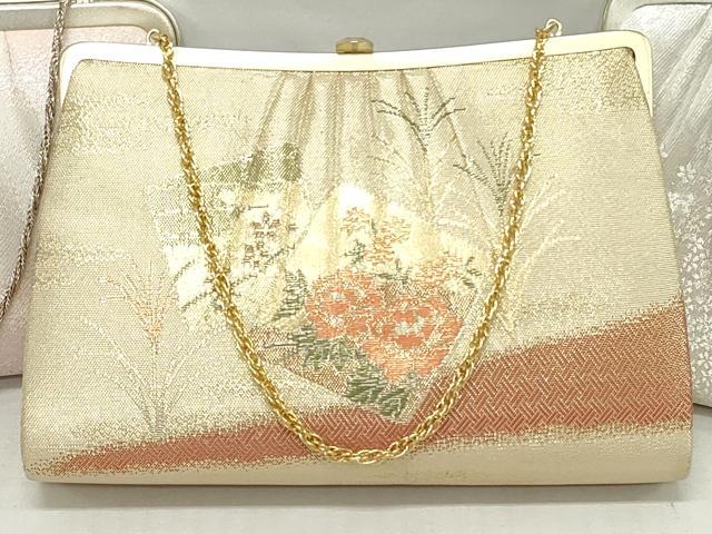 平和屋着物▼和装小物 和装バッグまとめて3点 ハンドバッグ クラッチ 佐賀錦 色紙重ね草花文 小花柄 霞文 金銀糸 逸品 DABJ2038xg