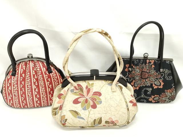 平和屋着物▼和装小物　和装バッグまとめて3点　ハンドバッグ　クラッチ　花唐草文　草花間道　逸品　DABJ2068xg
