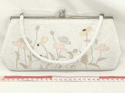 平和屋着物▼和装小物　和装ビーズバッグまとめて3点　総ビーズ　花　白　逸品　DABJ2095xg