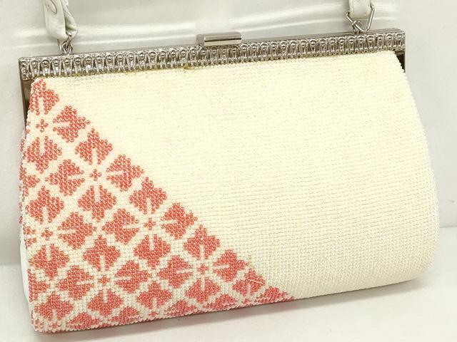 平和屋着物▼和装小物　和装ビーズバッグまとめて3点　総ビーズ　花菱文　蝶　スパンコール　白色　逸品　DABJ2105xg