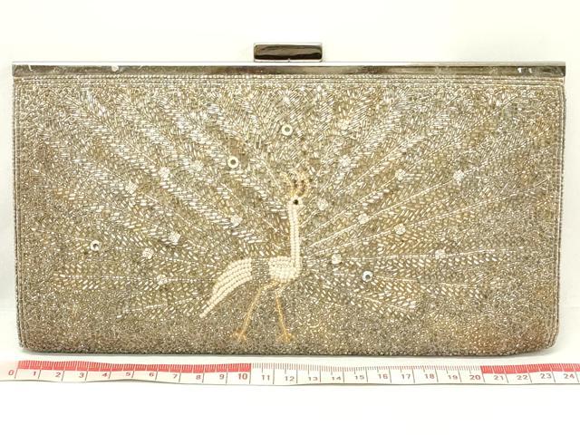 平和屋着物▼和装小物　和装ビーズバッグまとめて3点　総ビーズ　ポシェット　草花文　孔雀　ラインストーン　水色　逸品　DABJ2106xg
