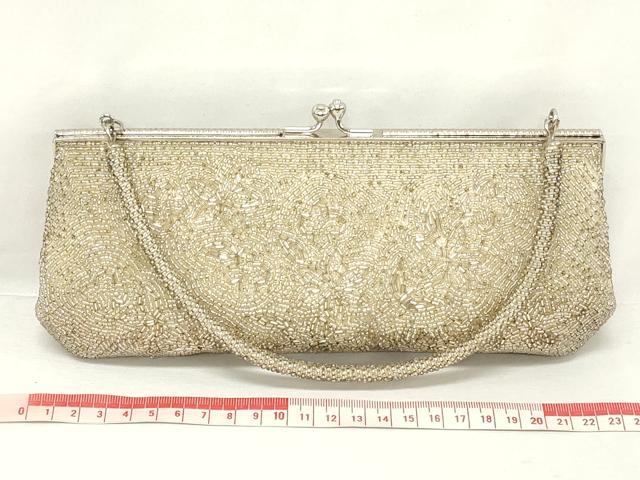 平和屋着物▼和装小物　和装ビーズバッグまとめて3点　総ビーズ　花青海波文　白色　黒色　逸品　DABJ2111xg