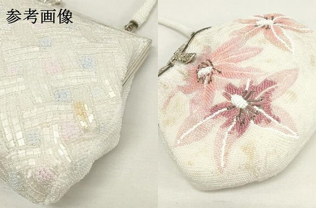 平和屋着物▼和装小物　和装ビーズバッグまとめて3点　総ビーズ　花文　白色　黒色　逸品　DABJ2112xg