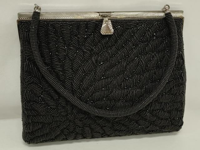 平和屋着物▼和装小物　和装ビーズバッグまとめて3点　総ビーズ　花文　白色　黒色　逸品　DABJ2112xg