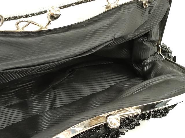 平和屋着物▼和装小物　和装ビーズバッグまとめて3点　総ビーズ　ポシェット　スパンコール　草花文　黒色　逸品　DABJ2119xg
