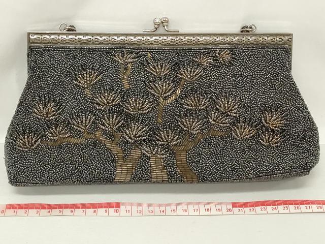 平和屋着物▼和装小物　和装ビーズバッグまとめて3点　総ビーズ　草花文　枝葉文　白色　ピンク色　逸品　DABJ2128xg