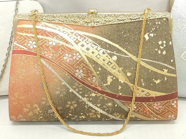 平和屋着物▼和装小物 和装バッグまとめて3点 ハンドバッグ クラッチ 佐賀錦 舞桜文 地紙重ね草花文 流水文 金銀糸 逸品 DABJ2360xg