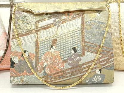 平和屋着物▼和装小物 和装バッグまとめて3点 ハンドバッグ クラッチ 佐賀錦 人物風景文 束ね熨斗文 霞文 金銀糸 逸品 DABJ2362xg