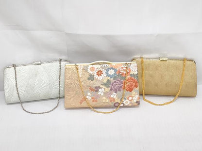 平和屋着物▼和装小物　和装バッグまとめて3点　ハンドバッグ　クラッチ　佐賀錦　草花文　流水文　金銀糸　逸品　DABJ2368xg