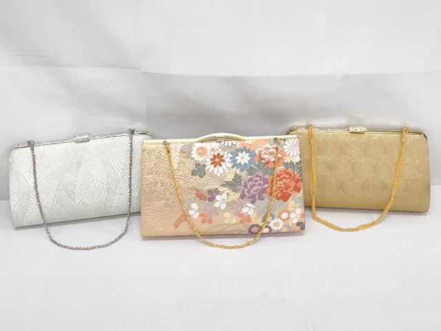平和屋着物▼和装小物　和装バッグまとめて3点　ハンドバッグ　クラッチ　佐賀錦　草花文　流水文　金銀糸　逸品　DABJ2368xg