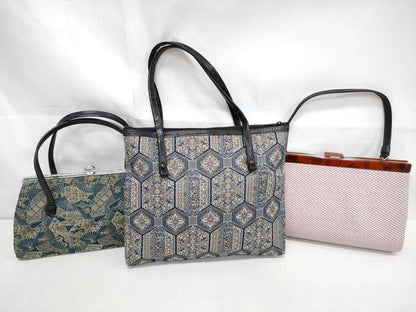 平和屋着物▼和装小物　和装バッグまとめて3点　ハンドバッグ　クラッチ　亀甲花文　吉祥舞扇花文　逸品　DABJ2372xg