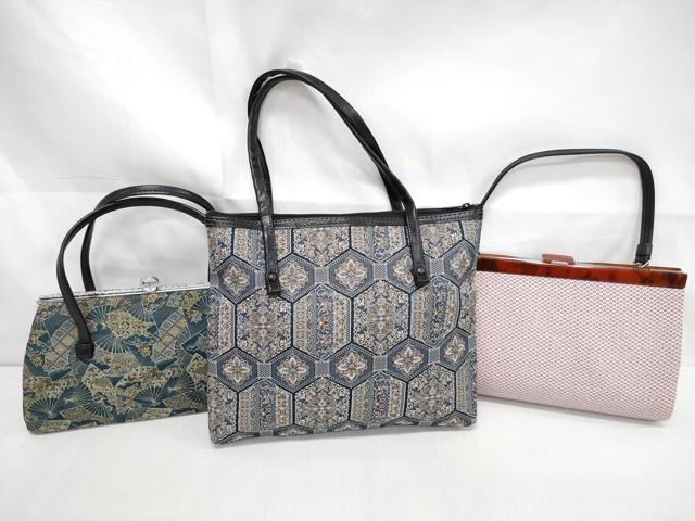 平和屋着物▼和装小物　和装バッグまとめて3点　ハンドバッグ　クラッチ　亀甲花文　吉祥舞扇花文　逸品　DABJ2372xg
