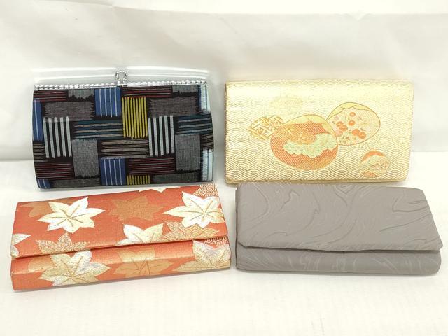 平和屋着物▼和装小物 和装バッグまとめて4点 ハンドバッグ クラッチ 佐賀錦 久留米絣 楓 格子 貝合わせ花文 金糸 逸品 DABJ2383xg