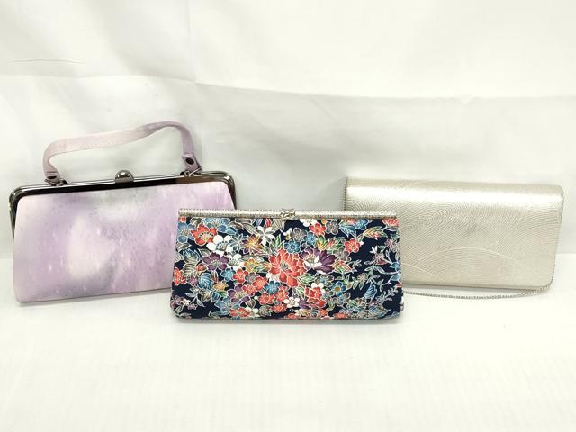 平和屋着物▼和装小物　和装バッグまとめて3点　ハンドバッグ　クラッチ　佐賀錦　草花文　霞文　銀糸　逸品　DABJ2387xg