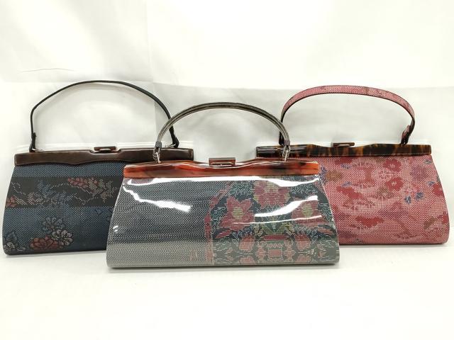 平和屋着物▼和装小物　和装バッグまとめて3点　ハンドバッグ　クラッチ　本場大島紬　7マルキ　草花文　逸品　DABJ2392xg