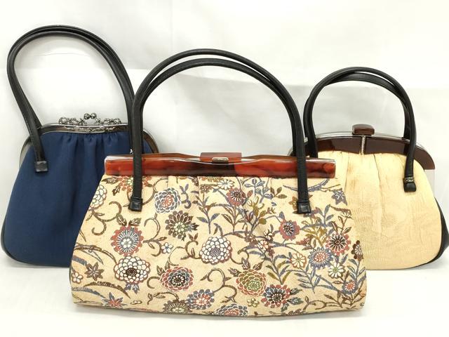 平和屋着物▼和装小物　和装バッグまとめて3点　ハンドバッグ　クラッチ　草花文　逸品　DABJ2397xg