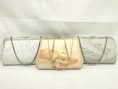 平和屋着物▼和装小物　和装バッグまとめて3点　ハンドバッグ　クラッチ　佐賀錦　草花文　飛鶴文　立波芝草文　金銀糸　逸品　DABJ2420xg