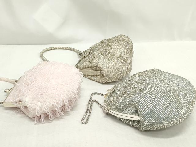 平和屋着物▼和装小物 和装バッグまとめて3点 ハンドバッグ ビーズバッグ 総ビーズ ラインストーン 花柄 ピンク色 水色 逸品 DABJ2441xg