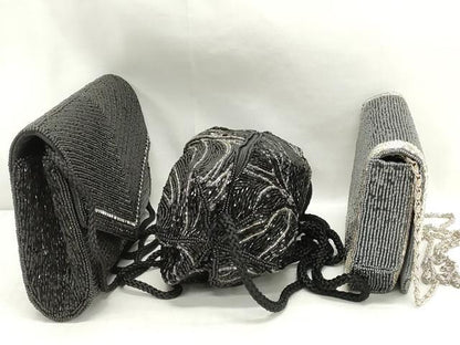 平和屋着物▼和装小物 和装バッグまとめて3点 ハンドバッグ ビーズバッグ ポシェット 総ビーズ ラインストーン 黒色 逸品 DABJ2444xg