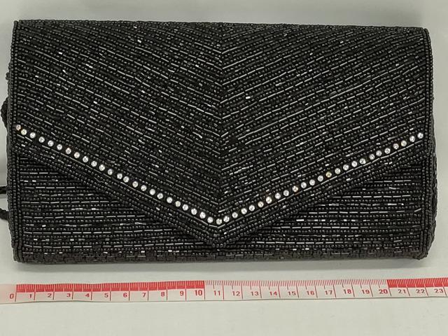 平和屋着物▼和装小物 和装バッグまとめて3点 ハンドバッグ ビーズバッグ ポシェット 総ビーズ ラインストーン 黒色 逸品 DABJ2444xg