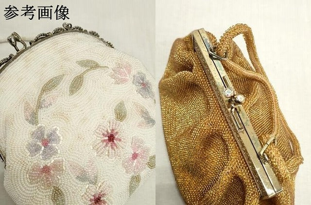 平和屋着物▼和装小物　和装バッグまとめて3点　ハンドバッグ　ビーズバッグ　総ビーズ　草花文　白色　紫色　逸品　DABJ2448xg