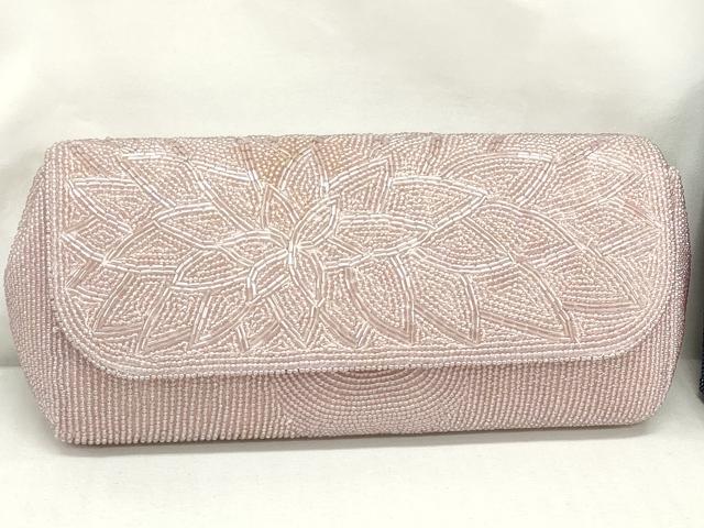 平和屋着物▼和装小物　和装ビーズバッグまとめて4点　総ビーズ　草花文　ピンク色　グリーン系　瑠璃紺色　逸品　DABJ2462xg