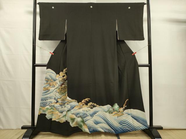 平和屋着物■豪華黒留袖　刺繍　立波文　金彩　正絹　逸品　DABJ2525ya