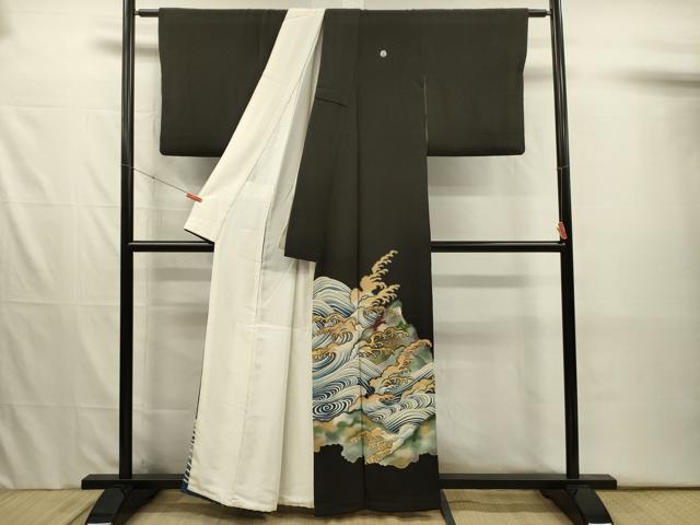 平和屋着物■豪華黒留袖　刺繍　立波文　金彩　正絹　逸品　DABJ2525ya