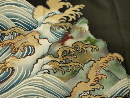 平和屋着物■豪華黒留袖　刺繍　立波文　金彩　正絹　逸品　DABJ2525ya