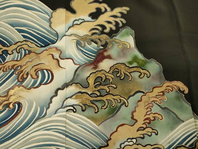 平和屋着物■豪華黒留袖　刺繍　立波文　金彩　正絹　逸品　DABJ2525ya
