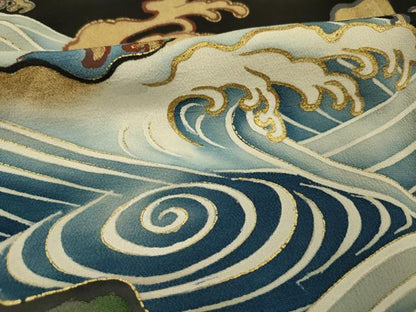平和屋着物■豪華黒留袖　刺繍　立波文　金彩　正絹　逸品　DABJ2525ya
