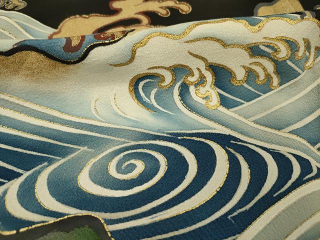 平和屋着物■豪華黒留袖　刺繍　立波文　金彩　正絹　逸品　DABJ2525ya