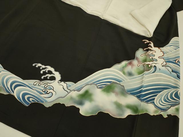平和屋着物■豪華黒留袖　刺繍　立波文　金彩　正絹　逸品　DABJ2525ya