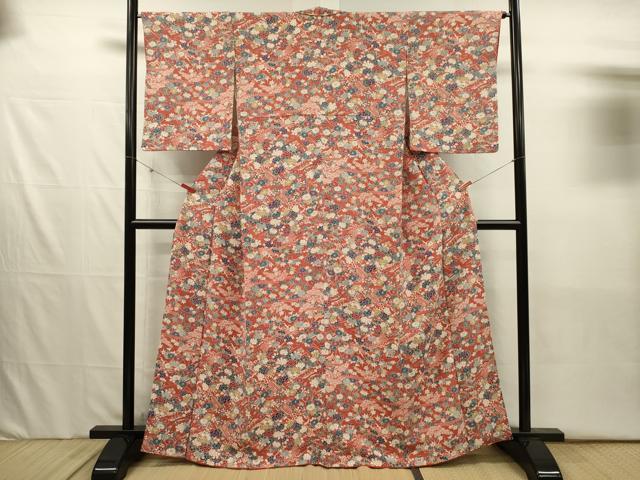 平和屋着物■上質な小紋　立波花文　鬼しぼ縮緬　正絹　逸品　DABJ2531ya