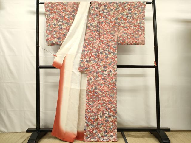 平和屋着物■上質な小紋　立波花文　鬼しぼ縮緬　正絹　逸品　DABJ2531ya