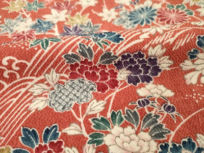 平和屋着物■上質な小紋　立波花文　鬼しぼ縮緬　正絹　逸品　DABJ2531ya