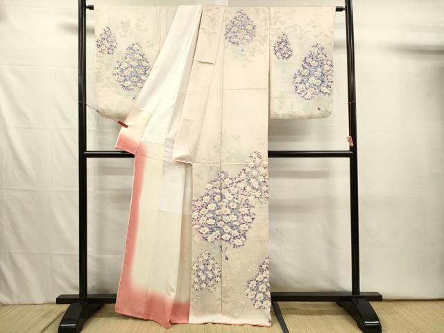 平和屋着物■訪問着　草花文　暈し染め　銀彩　正絹　逸品　DABJ2538ya