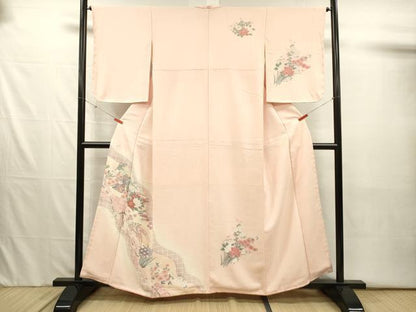 平和屋着物■訪問着　道長御所車花文　枝梅　暈し染め　銀彩　正絹　逸品　DABJ2539ya