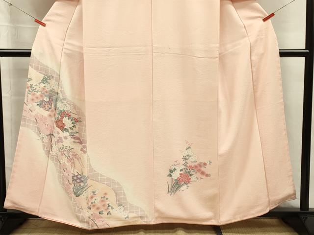 平和屋着物■訪問着　道長御所車花文　枝梅　暈し染め　銀彩　正絹　逸品　DABJ2539ya