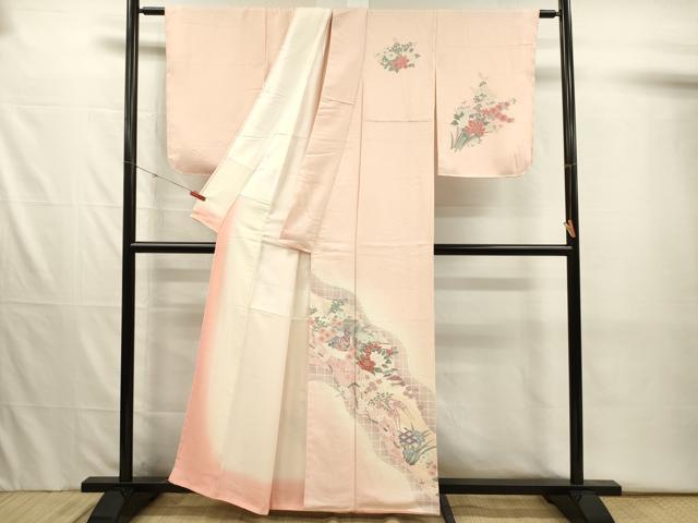 平和屋着物■訪問着　道長御所車花文　枝梅　暈し染め　銀彩　正絹　逸品　DABJ2539ya